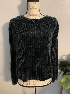 Express Chenille Ribbed Sweater Dark Green Cozy Knit Pullover Size S
